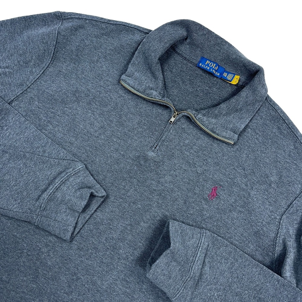 Polo Ralph Lauren Sweater Men XXL 2XL Gray Pullover Quarter Zip Maroon Pony A21